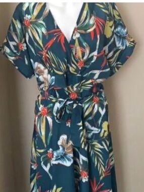 WD.NY Teal Floral Wrap Midi Dress